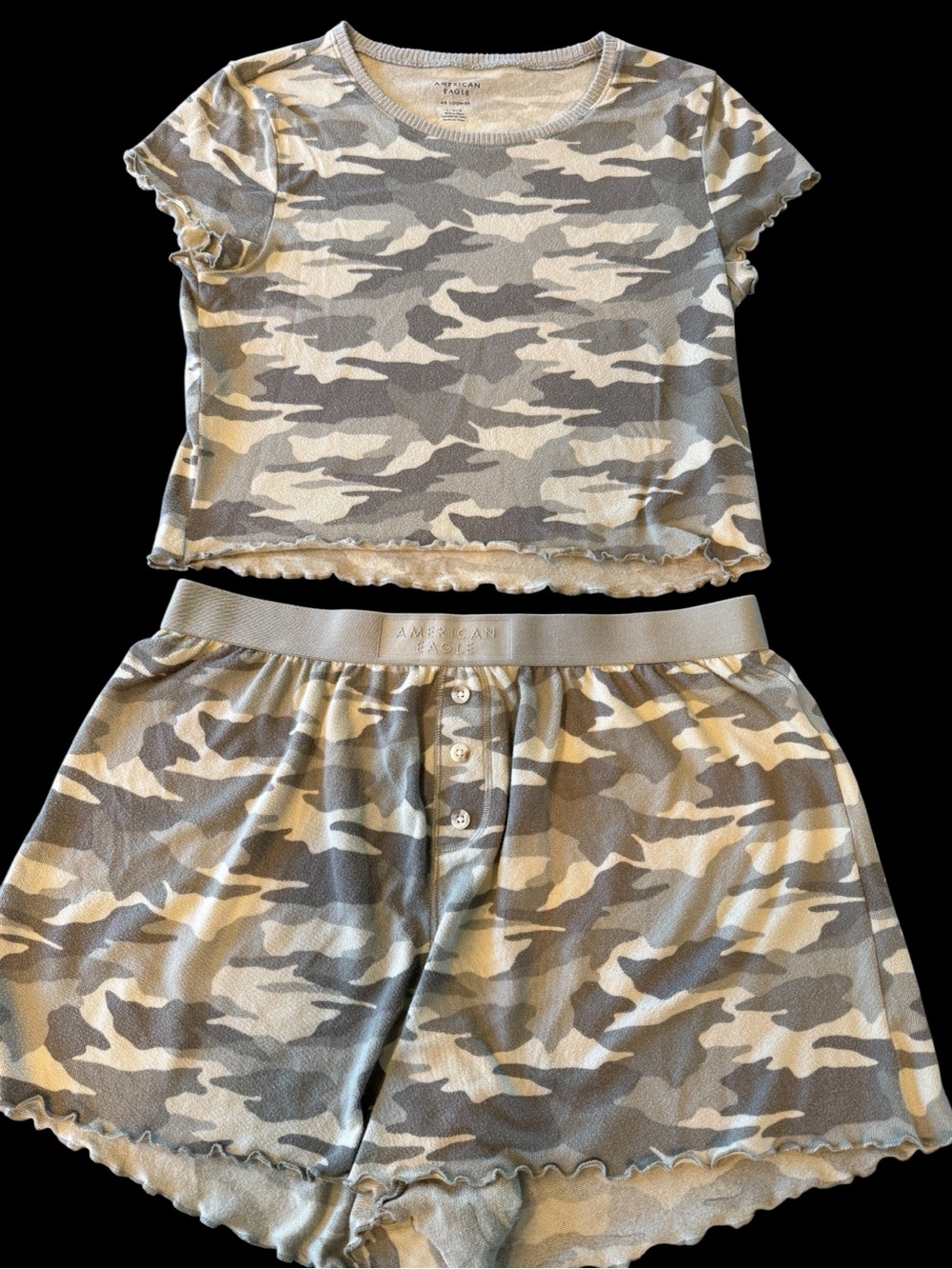 American Eagle Outfitters Camo Short Pajama Set - Olive & Tan